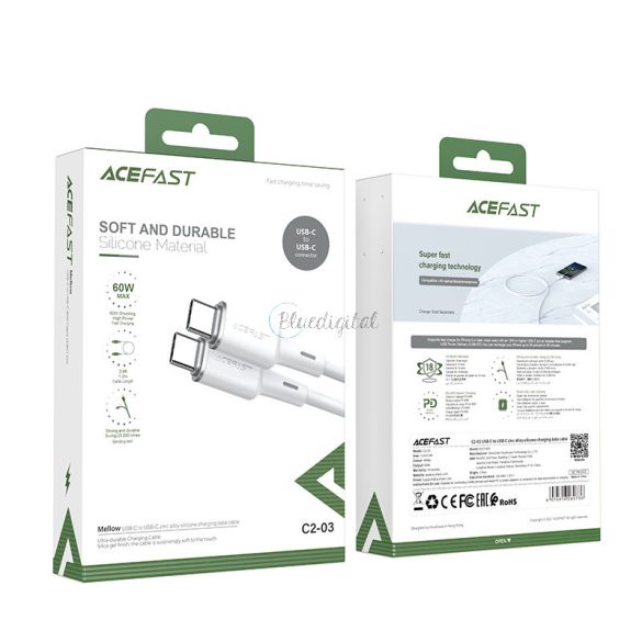 AceFast kábel USB type-c - USB type-c 1,2 m, 60W (20V / 3a) fehér (C2-03 fehér)
