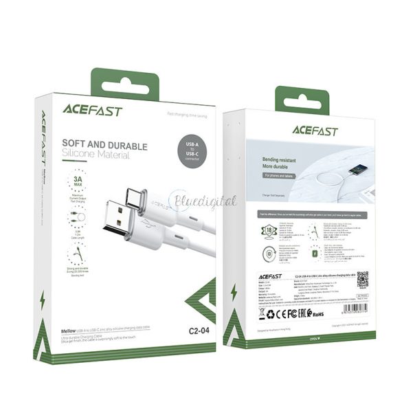 AceFast USB kábel - USB type-c 1,2 m, 3A fehér (C2-04 fehér)