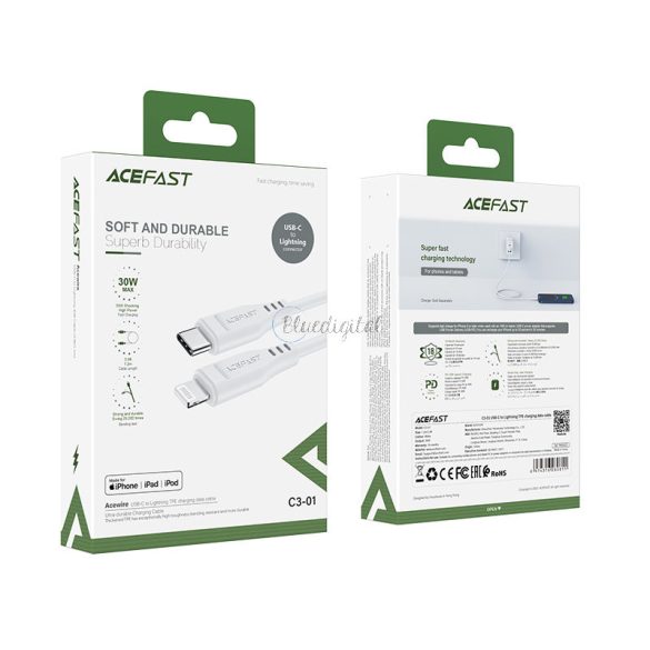 ACEFAST CABL MFI USB Type C - Lightning 1,2 m, 30W, 3a fehér (C3-01 fehér)