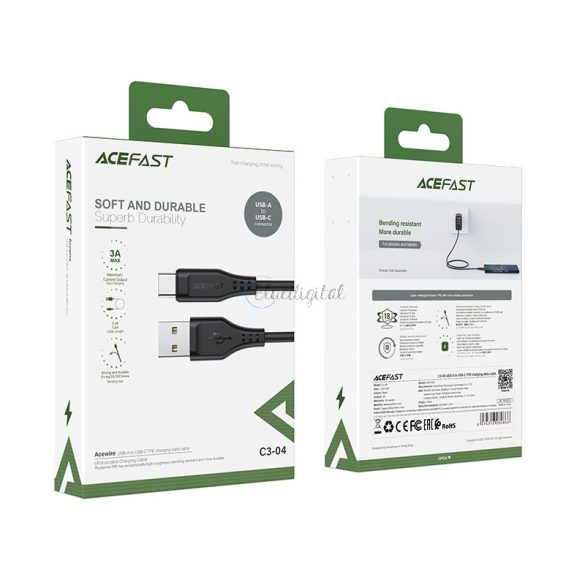 ACEFAST USB -kábel - Type-c USB 1,2M, 3A fekete (C3-04 fekete)