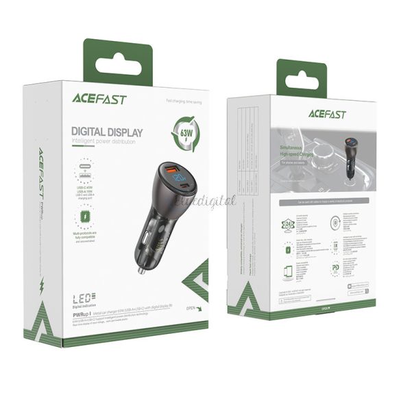 AceFast autós töltő 63W USB type-c / USB, PD3.0, PPS, QC3.0, AFC, FCP, SFCP fekete (B6 fekete)