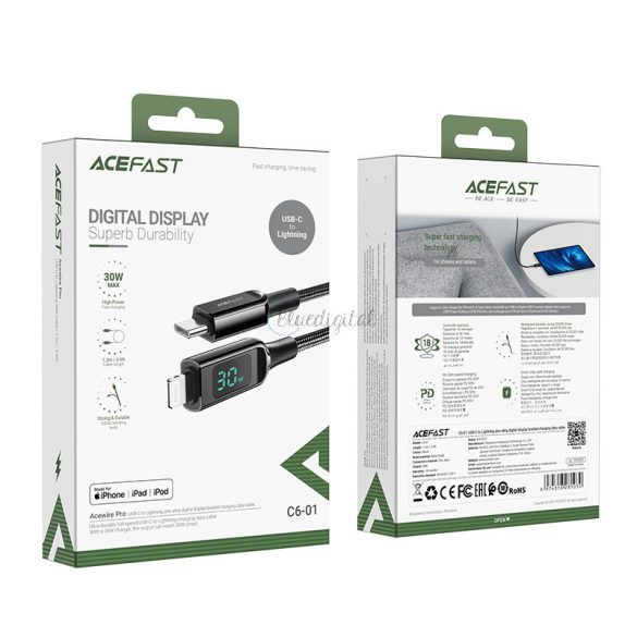 ACEFAST CABL MFI USB Type C - Lightning 1,2 m, 30W, 3A fekete (C6-01 fekete)