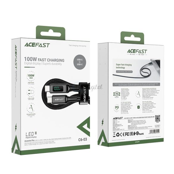 AceFast kábel USB type-c - USB type-c 2M, 100W (20V / 5A) fekete (C6-03 fekete)