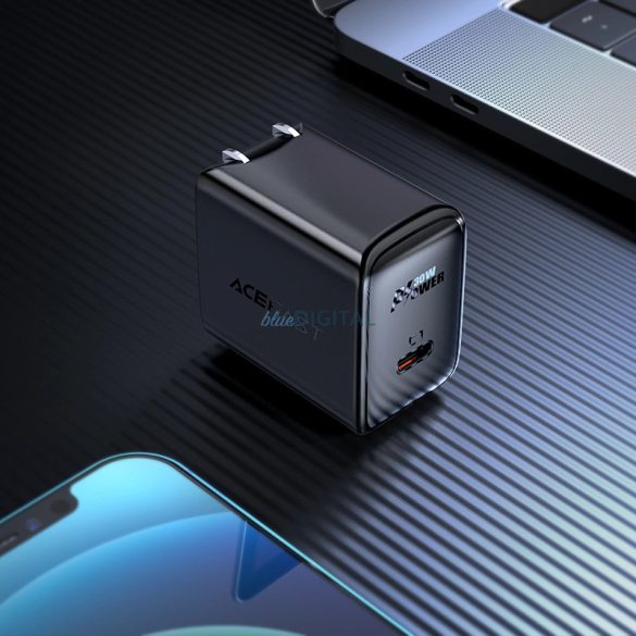 Acefast A23 US utazó töltő 1xUSB-C csatlakozással 30W GaN - fekete