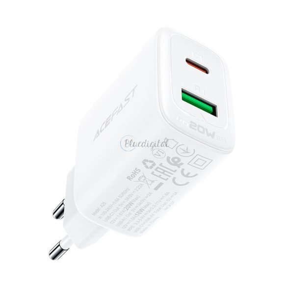 ACEFAST WALL -töltő USB type-c / USB 20W, PPS, PD, QC 3.0, AFC, FCP fehér (A25 fehér)