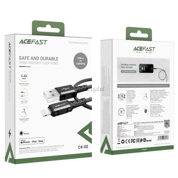 Acefast Cable MFI USB - Lightning 1,8m, 2,4a fekete (C4-02 A fekete)