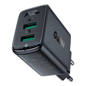 Acefast töltő 2x USB 18W QC 3.0, AFC, FCP fekete (A33 fekete)