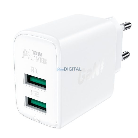 Acefast töltő 2x USB 18W QC 3.0, AFC, FCP fehér (A33 fehér)