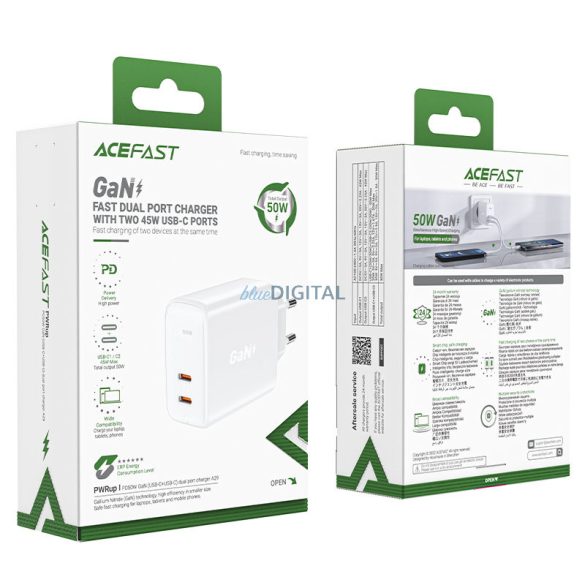 Acefast töltő GaN USB Type-C 50W, PD, QC 3.0, AFC, FCP fehér (A29 fehér)