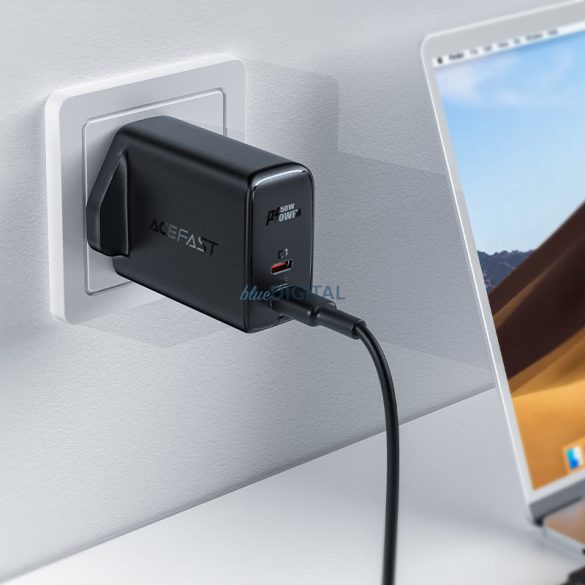 Acefast GaN töltő (UK dugó) 2x USB Type-C 50W, Power Delivery, PPS, Q3 3.0, AFC, FCP fekete (A32 UK)