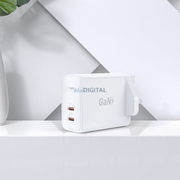 Acefast GaN töltő (UK dugó) 2x USB Type-C 50W, Power Delivery, PPS, Q3 3.0, AFC, FCP fekete (A32 UK)