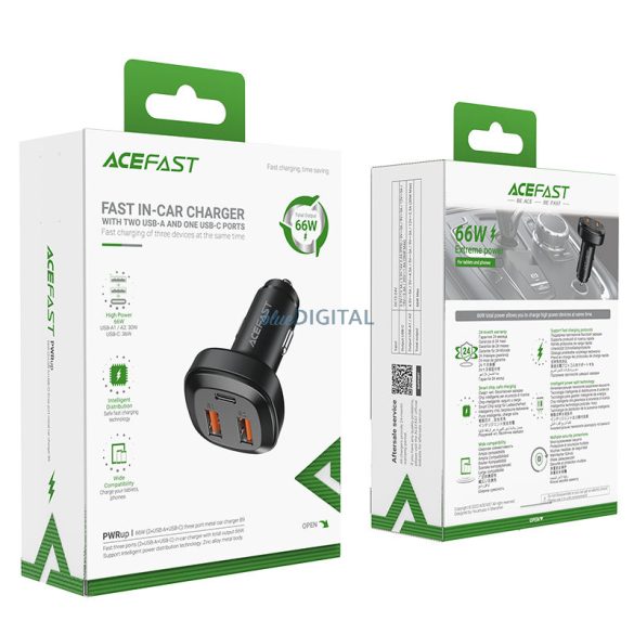 Acefast autós töltő 66W 2x USB / USB Type C, PPS, Power Delivery, Quick Charge 4.0, AFC, FCP, SCP fekete (B9)