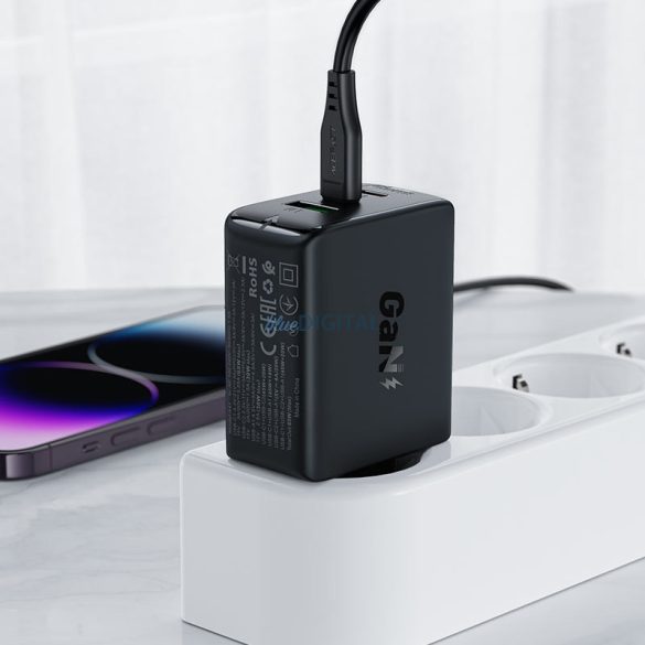 Acefast gyorstöltő GaN (2xUSB-C / USB-A) PPS / PD / QC4+ 65W fekete (A41)