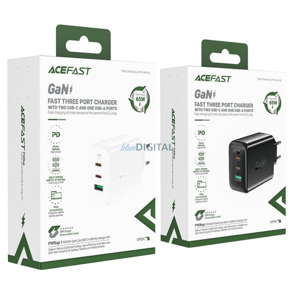 Acefast gyorstöltő GaN (2xUSB-C / USB-A) PPS / PD / QC4+ 65W fekete (A41)