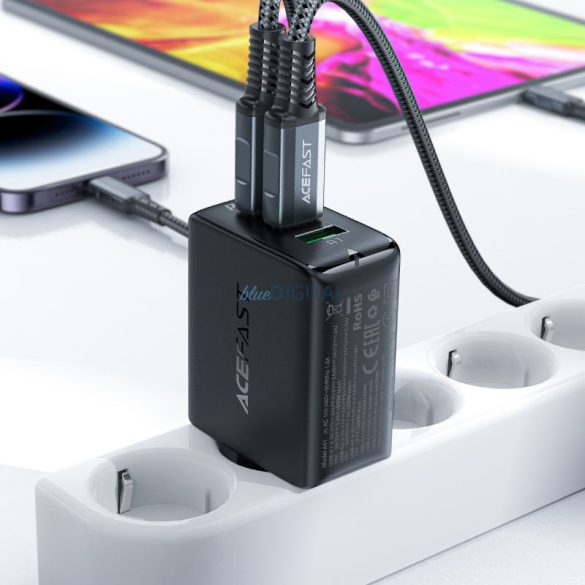 Acefast gyorstöltő GaN (2xUSB-C / USB-A) PPS / PD / QC4+ 65W fekete (A41)