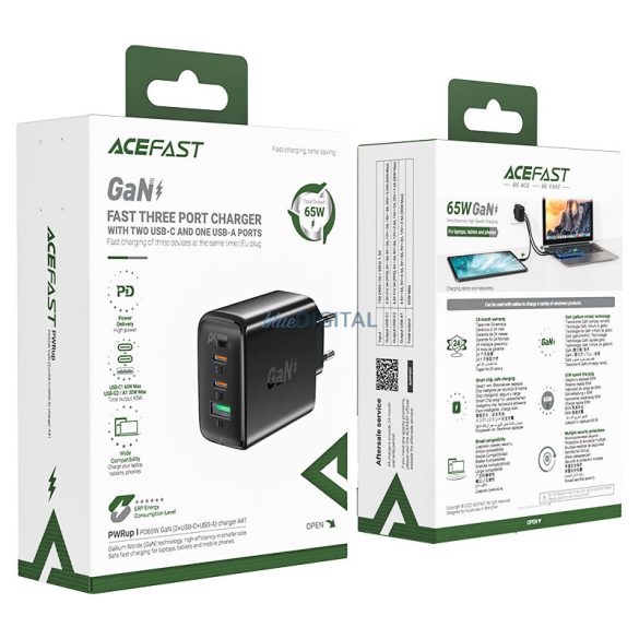 Acefast gyorstöltő GaN (2xUSB-C / USB-A) PPS / PD / QC4+ 65W fekete (A41)