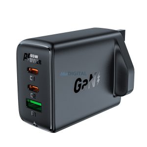 Acefast töltő GaN 65W 3 portos (1xUSB, 2xUSB C PD) UK dugó fekete (A44)