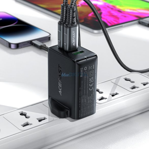 Acefast töltő GaN 65W 3 portos (1xUSB, 2xUSB C PD) UK dugó fekete (A44)