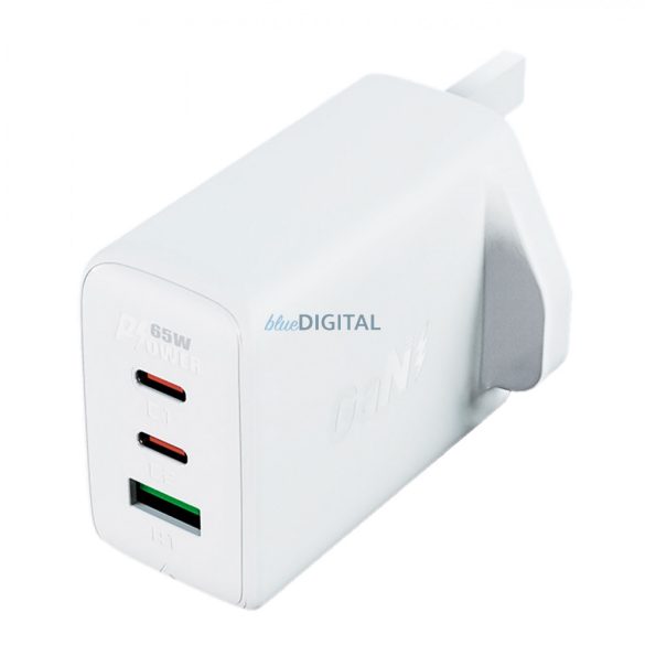 Acefast töltő GaN 65W 3 portos (1xUSB, 2xUSB C PD) UK dugó fehér (A44)