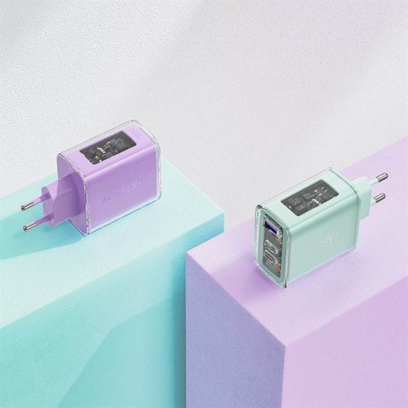 Acefast töltő GaN 65W 3 portos (1xUSB, 2xUSB C) lila (A45)