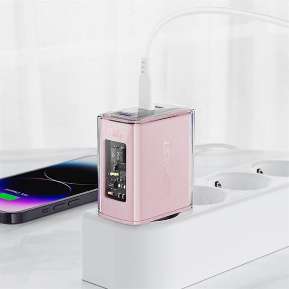 Acefast töltő GaN 65W 3 portos (1xUSB, 2xUSB C) lila (A45)