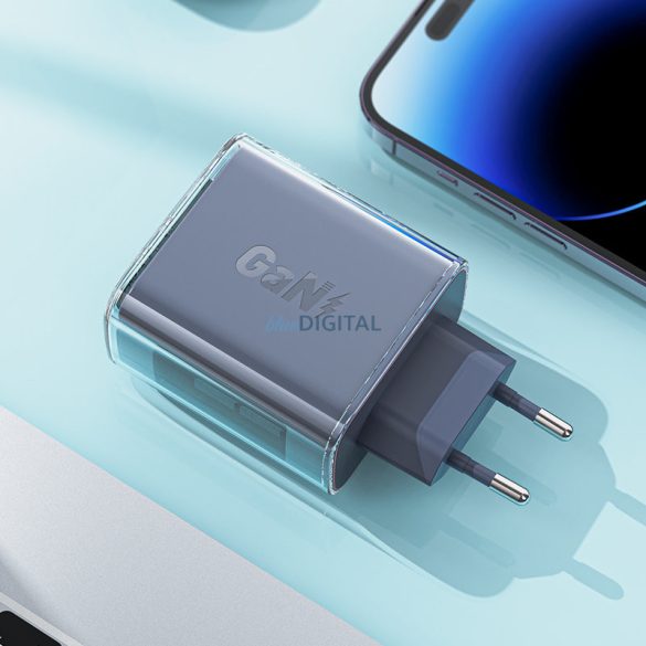 Acefast töltő GaN 65W 3 portos (1xUSB, 2xUSB C) szürke (A45)