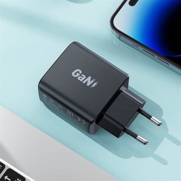 Gyorstöltő GaN 35W PD 2x USB C Acefast A49 - fekete