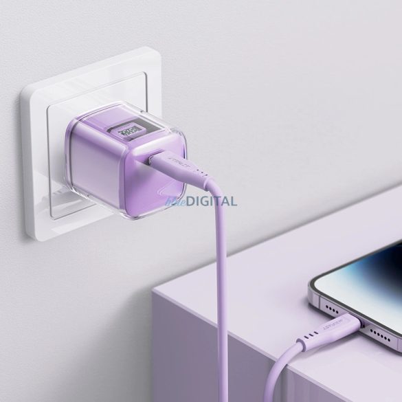 Acefast A53 hálózati töltő kijelzővel 1xUSB-C csatlakozással PD 30W GaN - lila