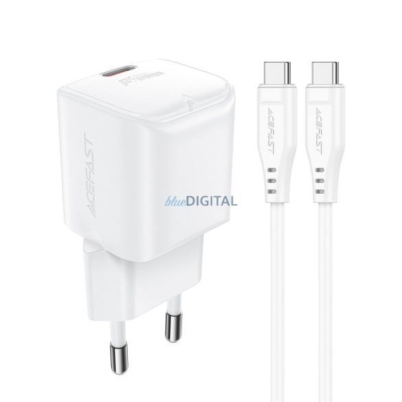 Acefast A73 Mini hálózati töltő 1xUSB-C csatlakozással és Type-C - Type- C kábellel PD 20W GaN - fehér