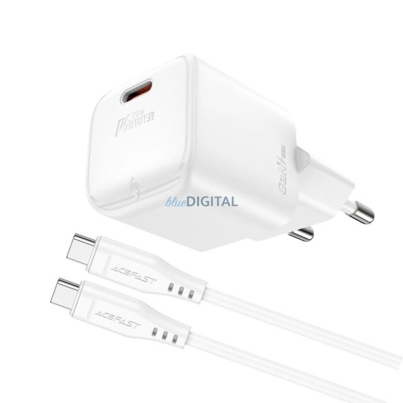 Acefast A73 Mini hálózati töltő 1xUSB-C csatlakozással és Type-C - Type- C kábellel PD 20W GaN - fehér