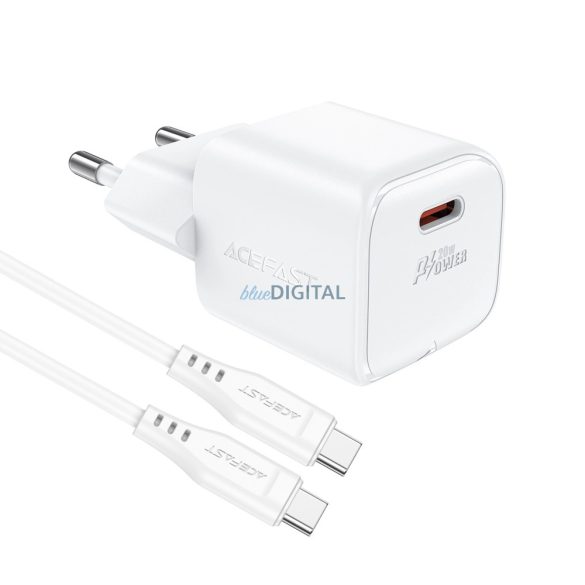 Acefast A73 Mini hálózati töltő 1xUSB-C csatlakozással és Type-C - Type- C kábellel PD 20W GaN - fehér