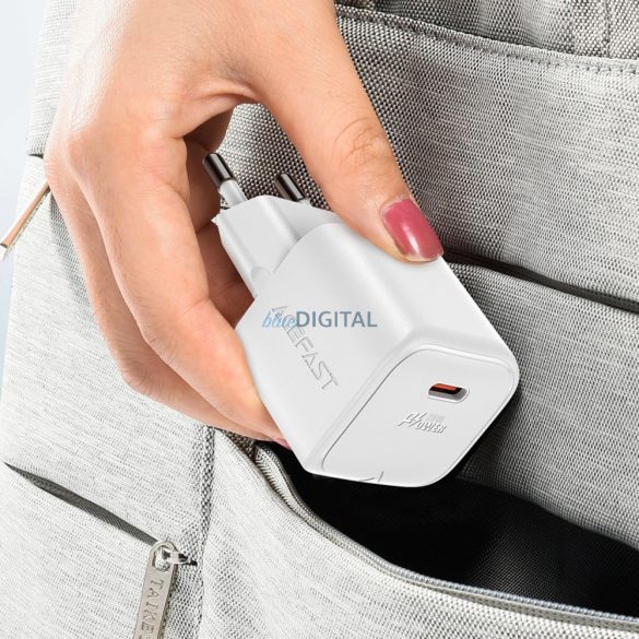 Acefast A73 Mini hálózati töltő 1xUSB-C csatlakozással és Type-C - Type- C kábellel PD 20W GaN - fehér