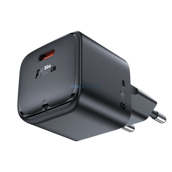 Acefast A77 Mini hálózati töltő 1xUSB-C csatlakozással PD 30W GaN - fekete