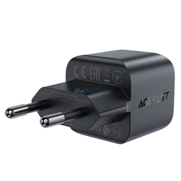 Acefast A77 Mini hálózati töltő 1xUSB-C csatlakozással PD 30W GaN - fekete