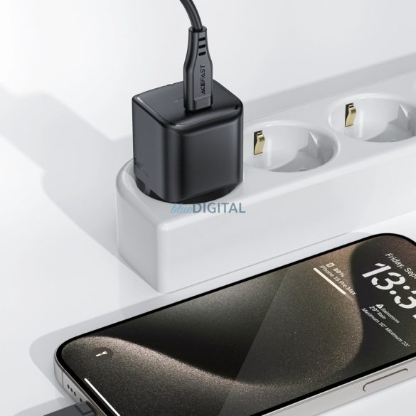 Acefast A77 Mini hálózati töltő 1xUSB-C csatlakozással PD 30W GaN - fekete