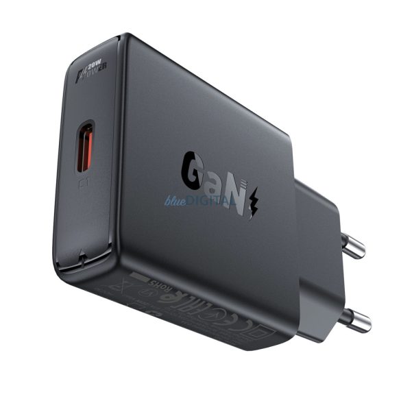 Acefast A65 hálózati töltő 1xUSB-C csatlakozással PD 20W GaN - fekete