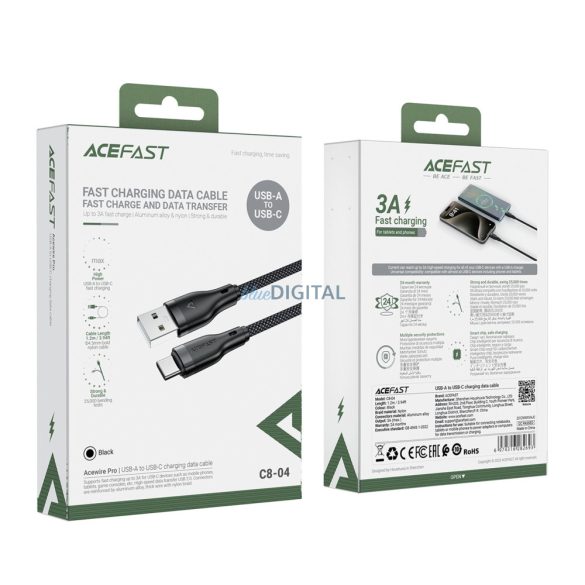 Acefast C8-04 USB-A - Type-C kábel 60W 3A 1.2m - fekete