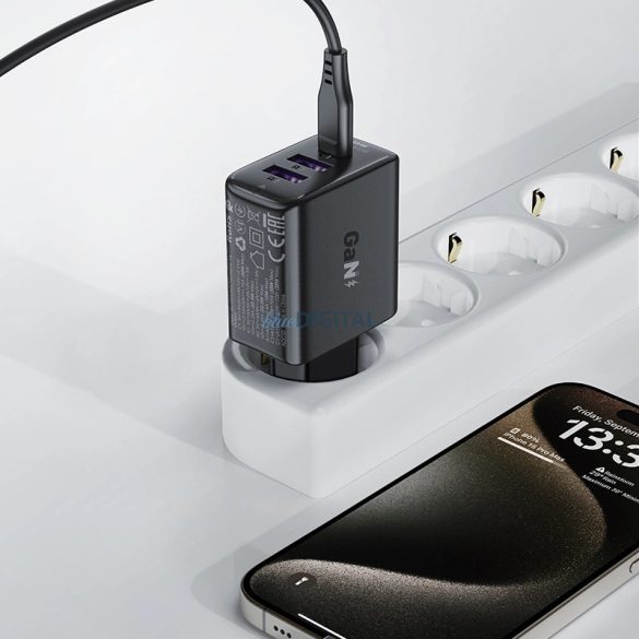 Acefast A57 hálózati töltő 2xUSB-A és 1xUSB-C csatlakozással PD 35W GaN - fekete