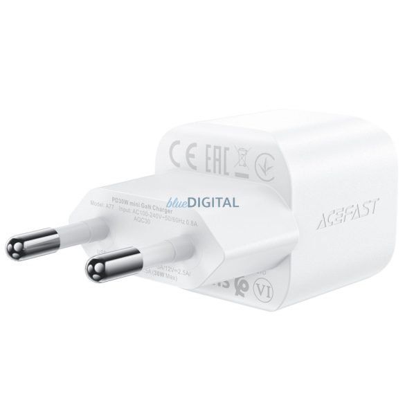 Acefast A77 Mini hálózati töltő 1xUSB-C csatlakozással és Type-C - Type- C kábellel PD 30W GaN - fehér