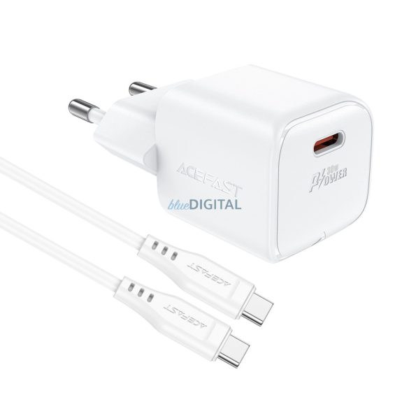 Acefast A77 Mini hálózati töltő 1xUSB-C csatlakozással és Type-C - Type- C kábellel PD 30W GaN - fehér