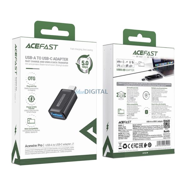 Acefast J1 Type-C - USB-A adapter 5Gb/s - fekete