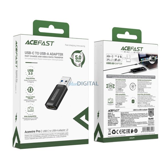 Acefast J2 USB-A - Type-C adapter 5Gb/s - fekete