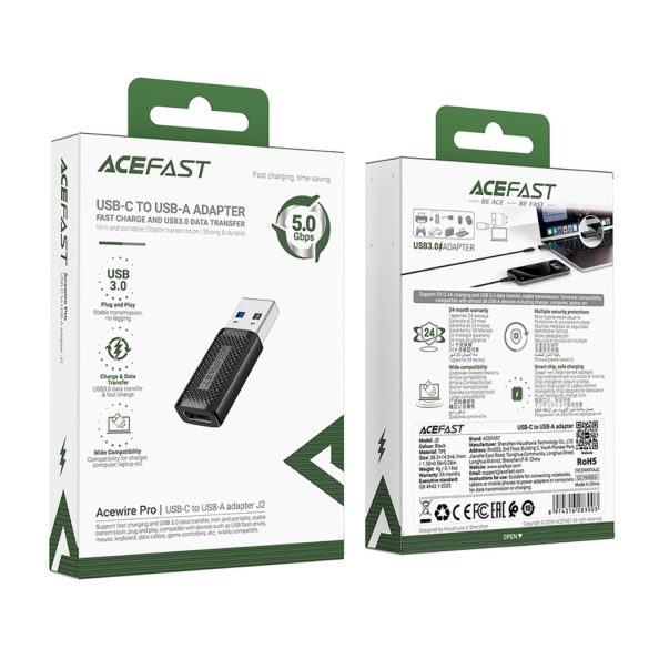 Acefast J2 USB-A - Type-C adapter 5Gb/s - fekete