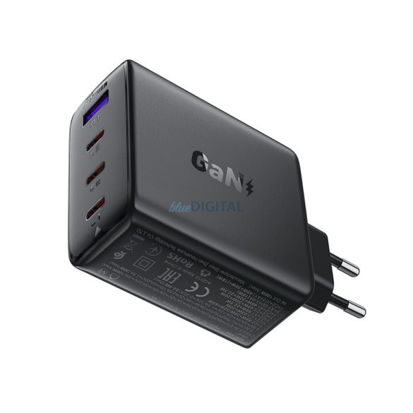 Acefast A94 hálózati töltő 1xUSB-A és 3xUSB-C csatlakozással GaN2 PD 100W - fekete