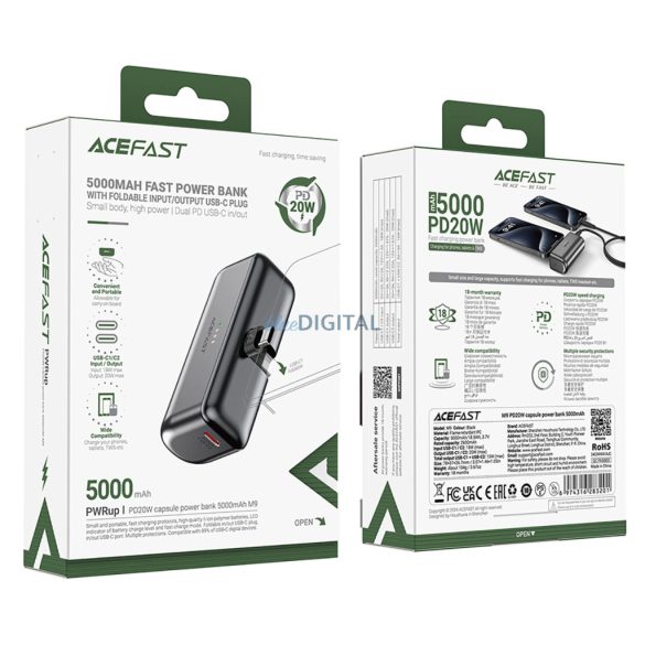 Acefast M9 powerbank 5000mAh PD 20W - fekete