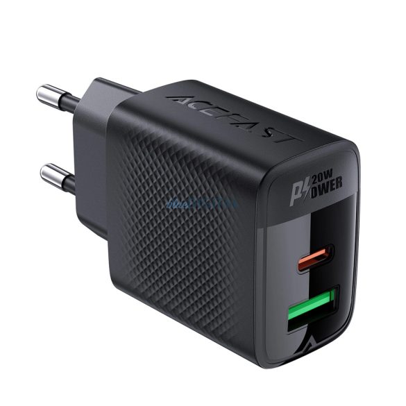 Acefast A78 hálózati töltő 1xUSB-A és 1xUSB-C csatlakozással GaN PD 20W - fekete