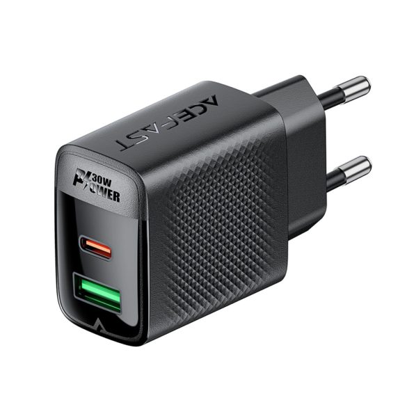 Acefast A98 hálózati töltő 1xUSB-A és 1xUSB-C csatlakozással 30W 3A PD QC - fekete