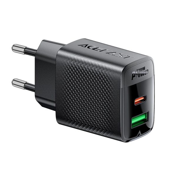 Acefast A98 hálózati töltő 1xUSB-A és 1xUSB-C csatlakozással 30W 3A PD QC - fekete