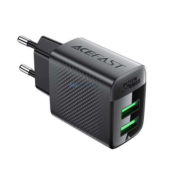 Acefast A86 hálózati töltő 2xUSB-A csatlakozással 12W - fekete