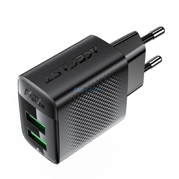 Acefast A86 hálózati töltő 2xUSB-A csatlakozással 12W - fekete